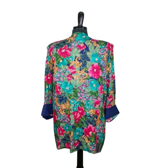Vintage 80s Tracy Richards Floral Open Cardigan Kimono Tunic Jacket 14 - Picture 3 of 5